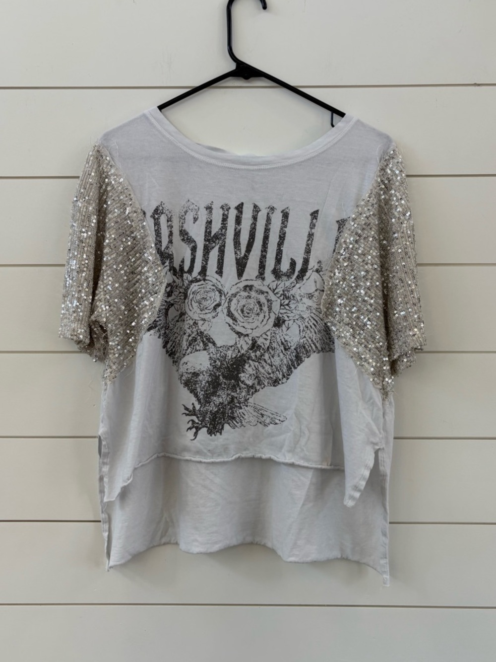 Jantzen Graphic Tee with Sequin Sleeves